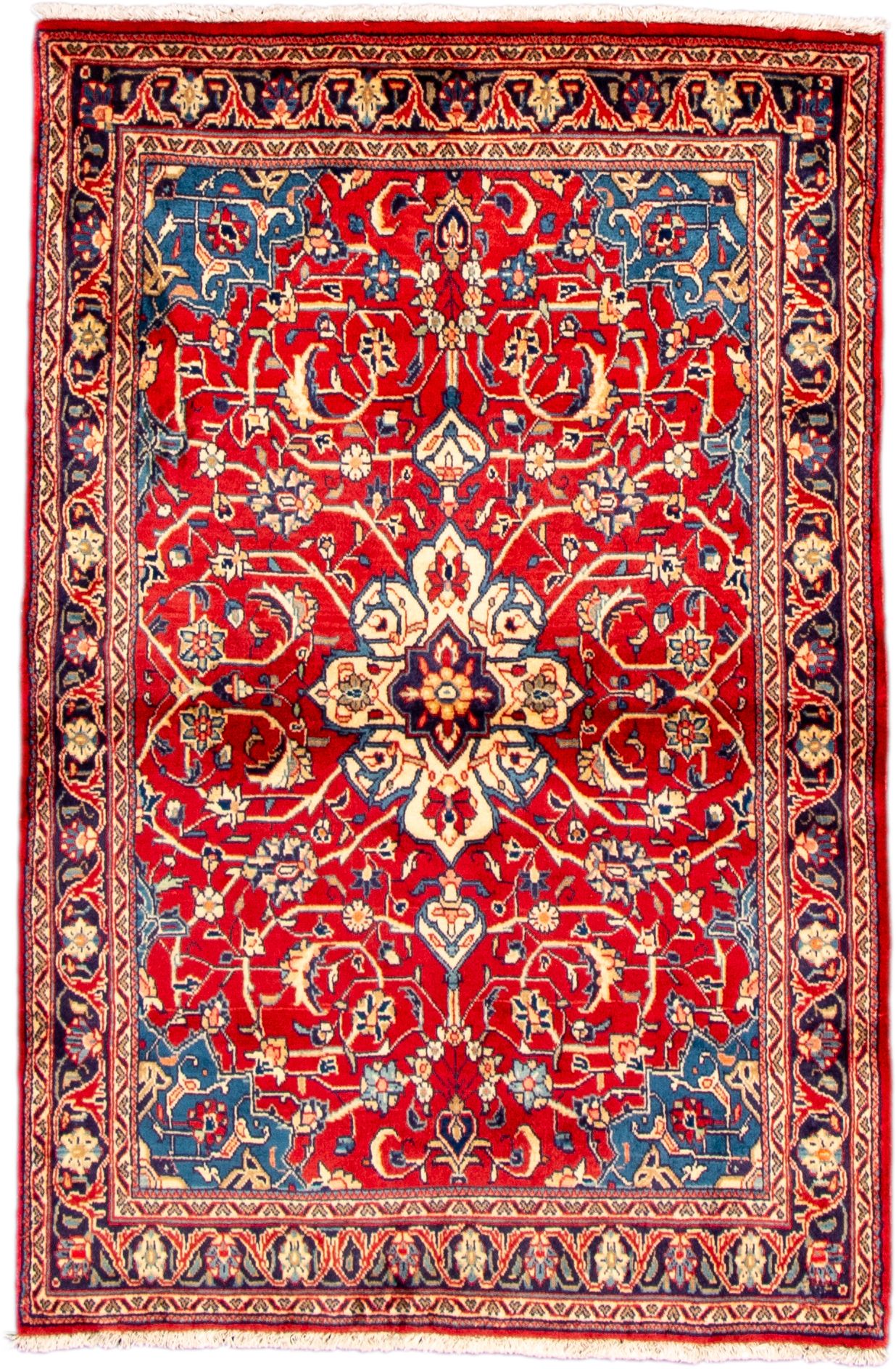 Persian Hamadan 3X5 Red Blue Wool Area Rug – 2021 Rugsimple Template Inside Blue Rugs (View 12 of 15)