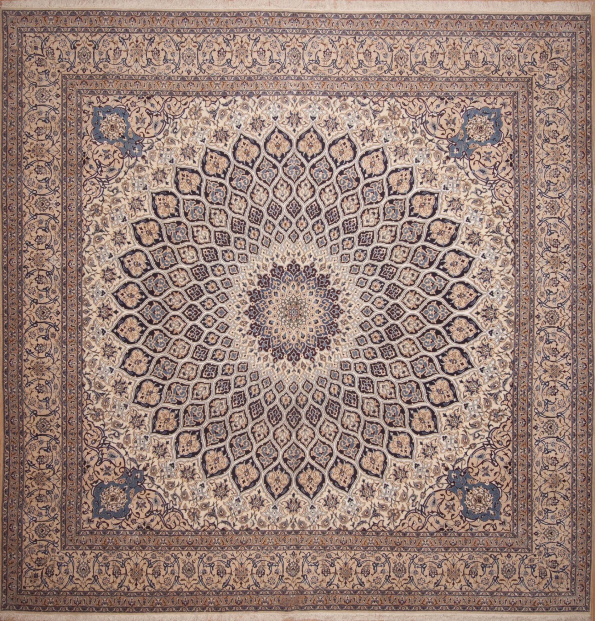 Persian Nain White Square 9 Ft And Larger Wool Carpet 11287 | Sku 11287 Regarding Square Rugs (Photo 9 of 15)