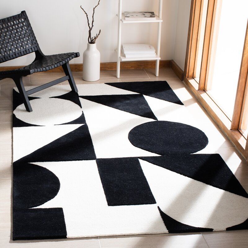 Premium Abstract Geometric Hand Tufted Black And White Rugs – Etsy Within Black And White Rugs (View 3 of 15)