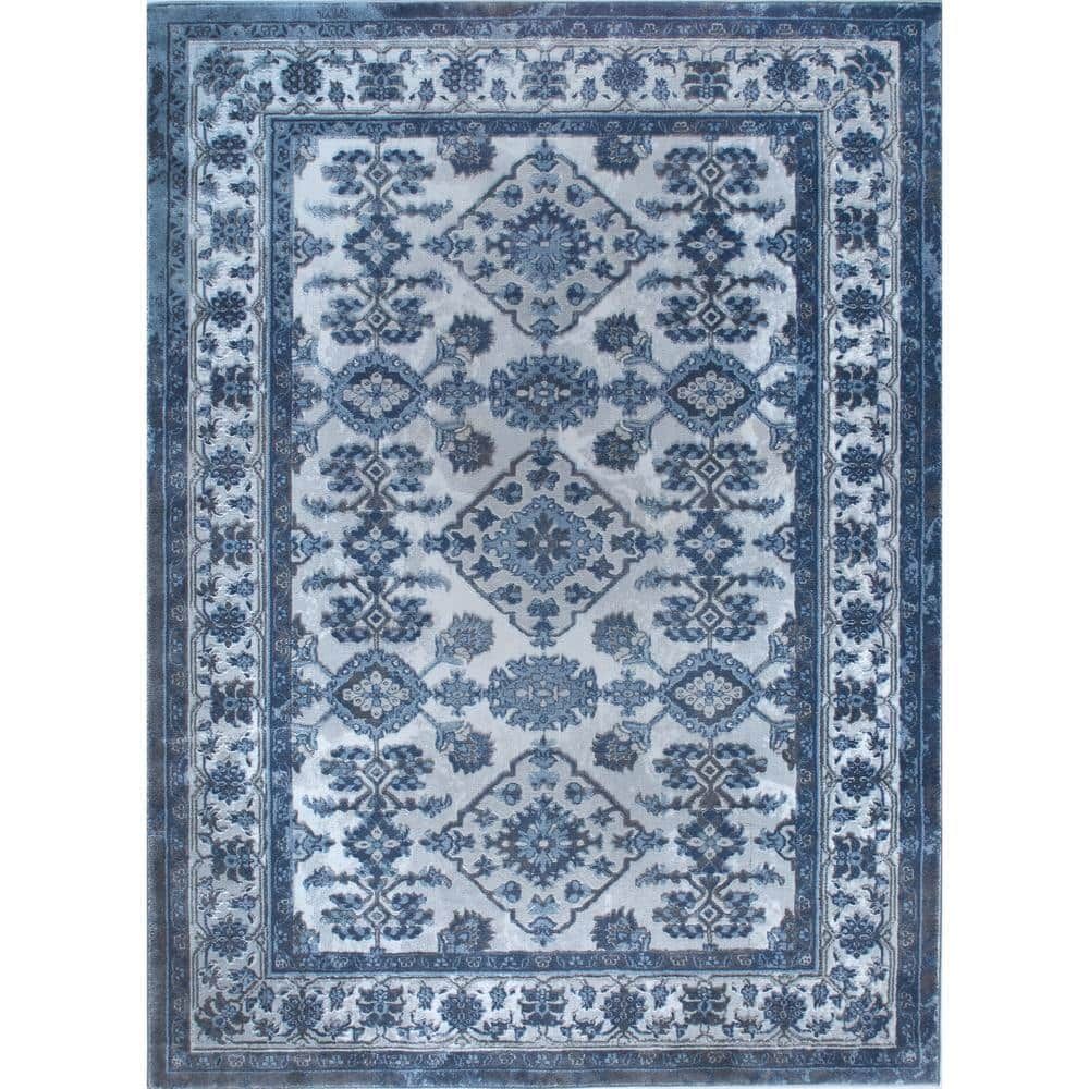 Private Brand Unbranded Bazaar Elegance Blue/Grey 8 Ft. X 10 Ft. Oriental  Area Rug 1 13152C 451 – The Home Depot In Blue Rugs (Photo 4 of 15)
