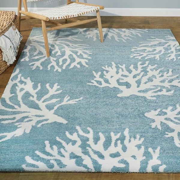 Private Brand Unbranded Caistor Light Blue 5 Ft. X 7 Ft. Coastal Coral  Print Area Rug 3008274 – The Home Depot In Coastal Indoor Rugs (Photo 4 of 15)