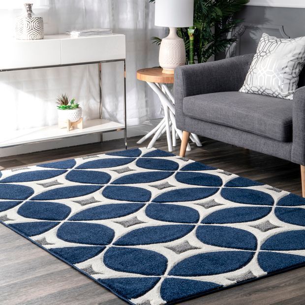 Radiante Mod Trellis Navy Rug | Grey And White Rug, Contemporary Area Rugs,  Blue Area Rugs Throughout Navy Blue Rugs (Photo 13 of 15)