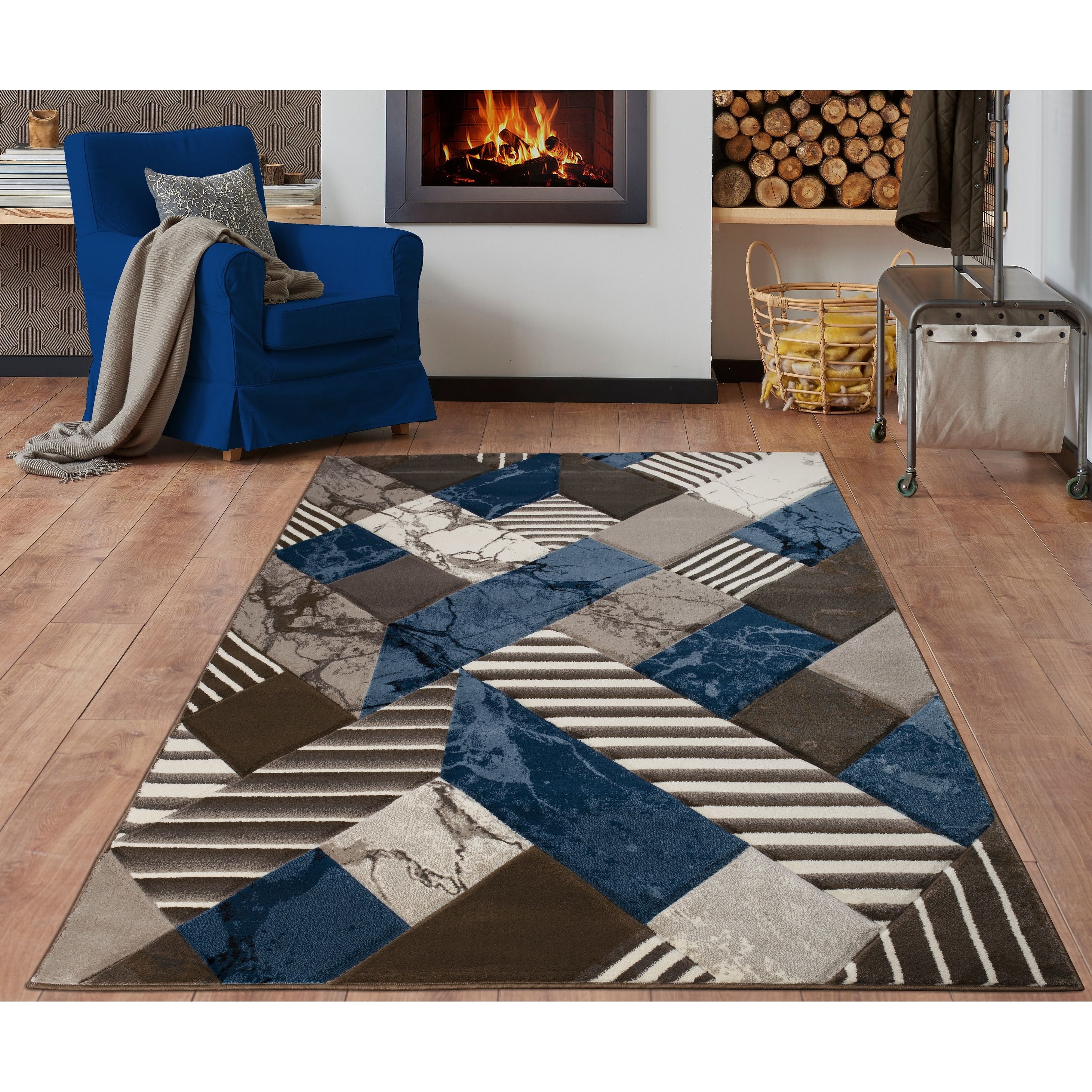 Rhodes Collection Abstract Square Area Rug In Blue/Brown – Overstock –  35724118 Inside Blue Square Rugs (Photo 5 of 15)