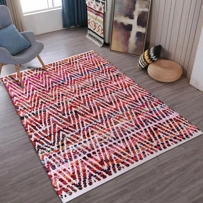 Rug Handmade Cotton Braided Carpet Rustic Look Area Rug Red Rags Decorative Runner  Rugs Large Mat | Aliexpress For Cotton Runner Rugs (Photo 5 of 15)