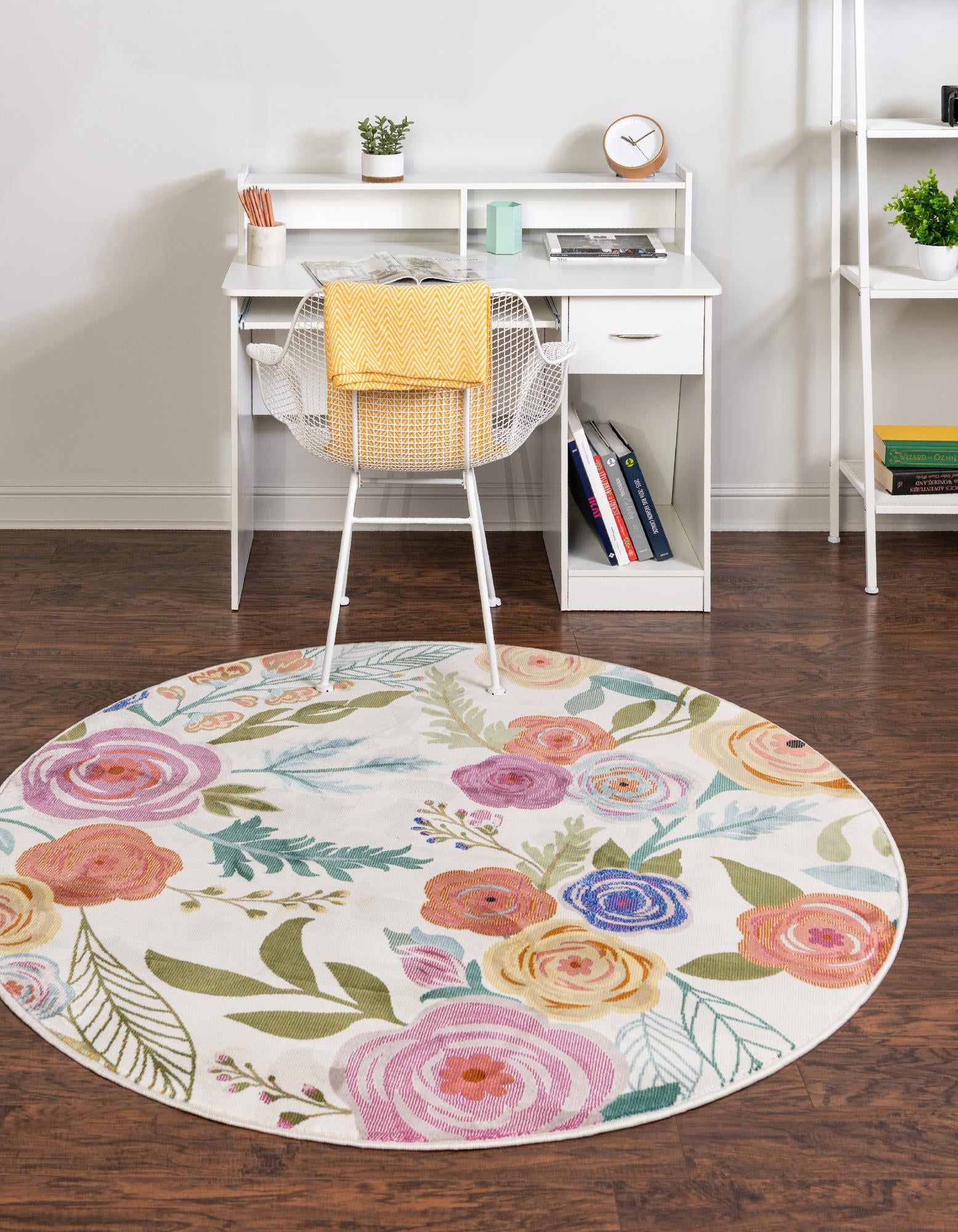 Rugs Blossom Collection Rug – 5 Ft Round Ivory Medium Rug Perfect For  Kitchens, Dining Rooms – Walmart With Regard To Ivory Blossom Rugs (View 13 of 15)