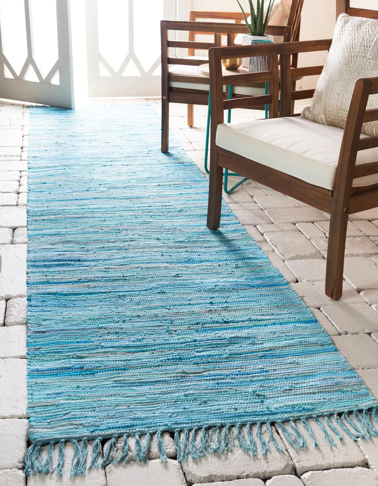 Rugs Chindi Cotton Collection Rug – 10 Ft Runner Light Blue Flatweave  Rug Perfect For Hallways, Entryways – Walmart Pertaining To Light Blue Runner Rugs (Photo 6 of 15)