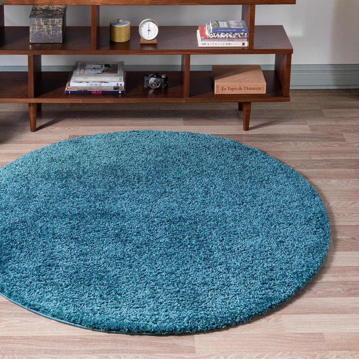 Rugs Soft Solid Shag Collection Round Rug ‚Äì 8 Ft Round Turquoise Shag  Rug Perfect For Kitchens, Dining Rooms – Walmart For Solid Shag Round Rugs (Photo 1 of 15)