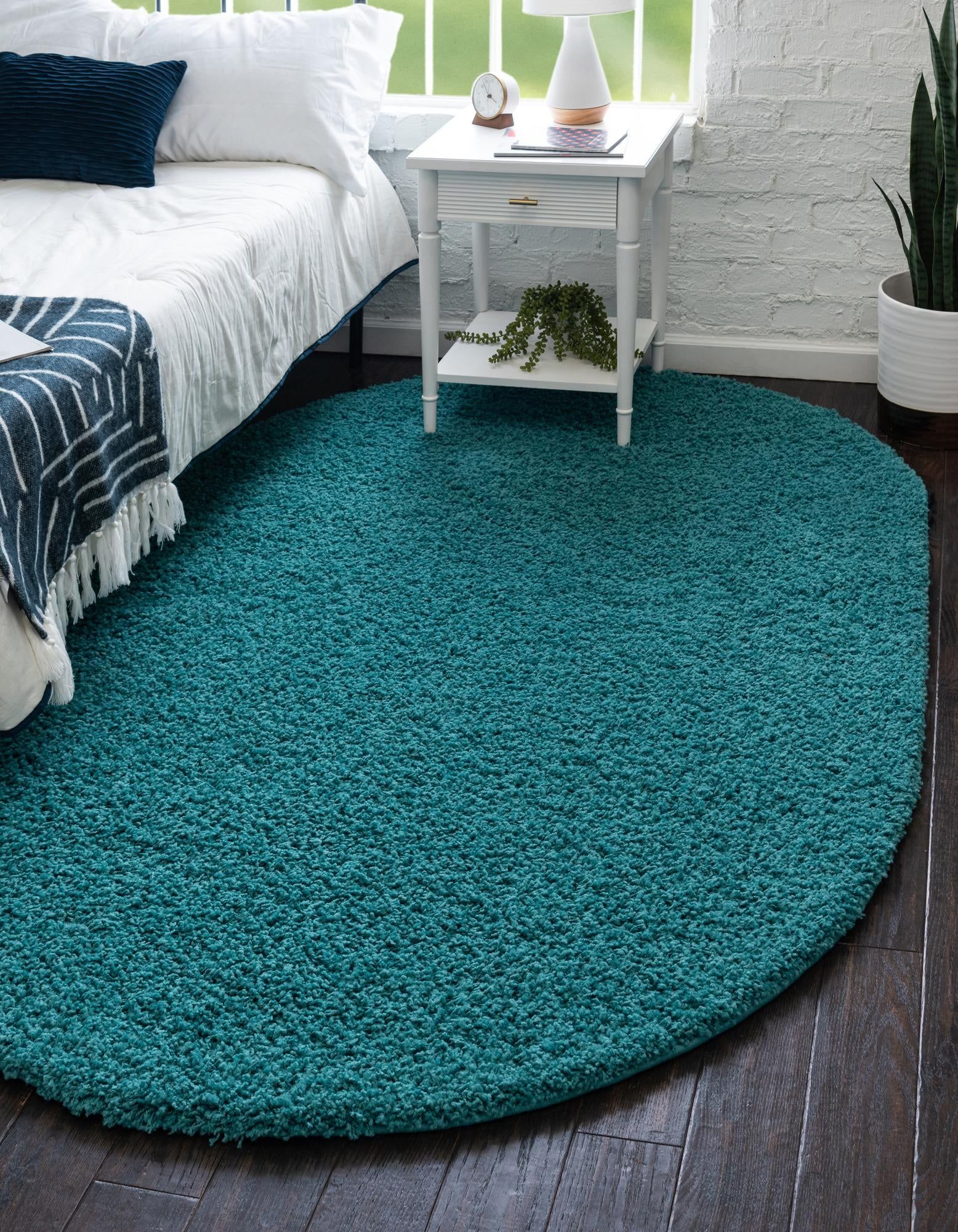 Rugs Solid Shag Collection Rug – 5' X 8' Oval Deep Aqua Blue Shag Rug  Perfect For Living Rooms, Large Dining Rooms, Open Floorplans – Walmart Throughout Shag Oval Rugs (Photo 9 of 15)