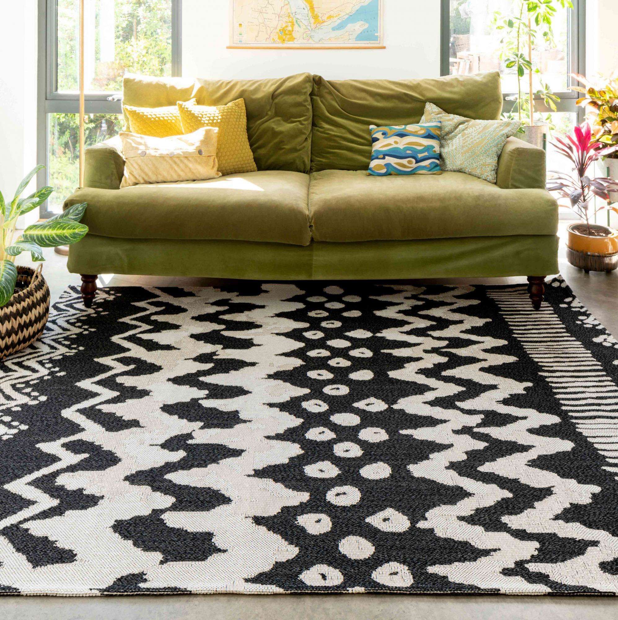 Rustic Chic Black White Woven Sustainable Recycled Cotton Rug | Kendall |  Kukoon Rugs Online Throughout Black And White Rugs (Photo 8 of 15)
