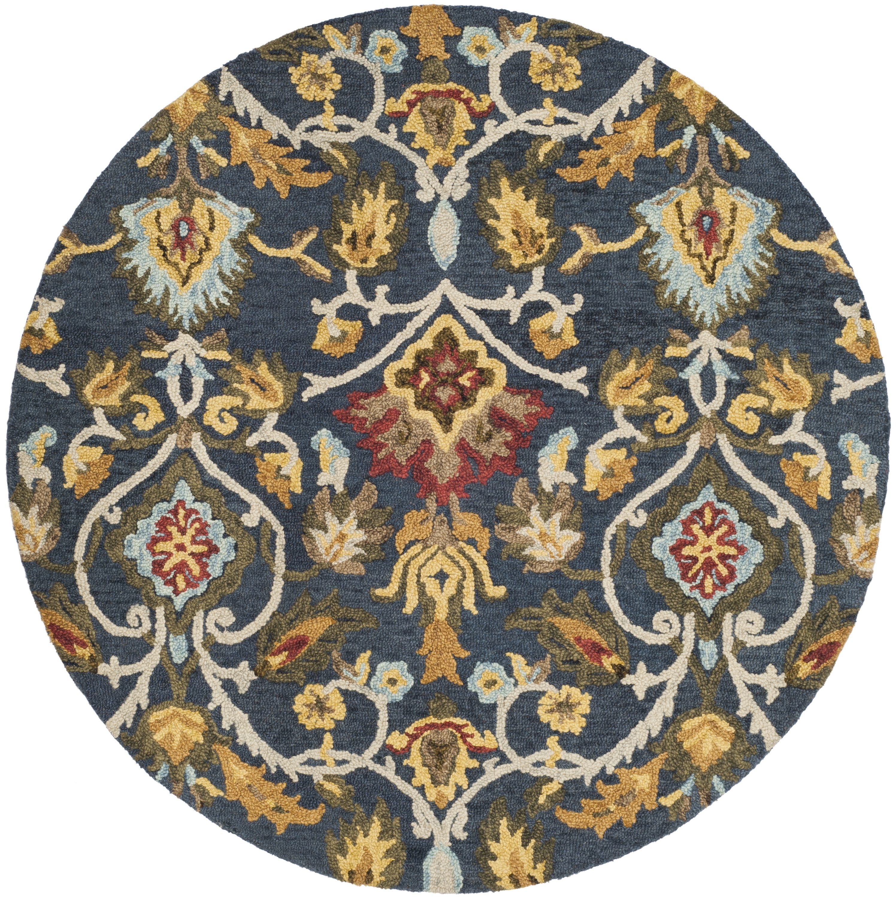 Safavieh 6 X 6 Wool Navy Round Indoor Floral/Botanical Bohemian/Eclectic  Area Rug In The Rugs Department At Lowes Inside Blossom Oval Rugs (Photo 6 of 15)