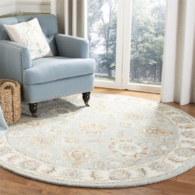 Safavieh Blossom 6' Round Hand Tufted Wool Rug In Aqua And Ivory |  Homesquare Throughout Ivory Blossom Round Rugs (View 15 of 15)