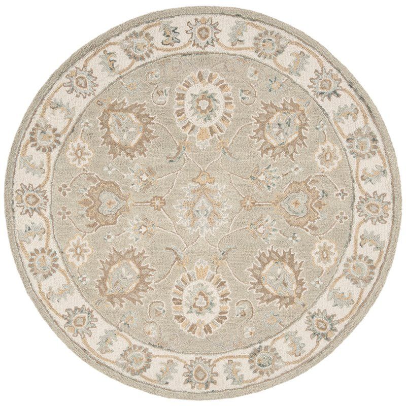 Safavieh Blossom 6' Round Hand Tufted Wool Rug In Sage And Ivory |  Bushfurniturecollection Inside Ivory Blossom Round Rugs (View 13 of 15)