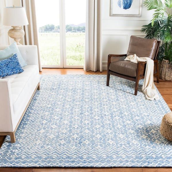 Safavieh Blossom Blue/Ivory 8 Ft. X 10 Ft. Border Geometric Area Rug  Blm114M 8 – The Home Depot With Ivory Blossom Rugs (Photo 6 of 15)