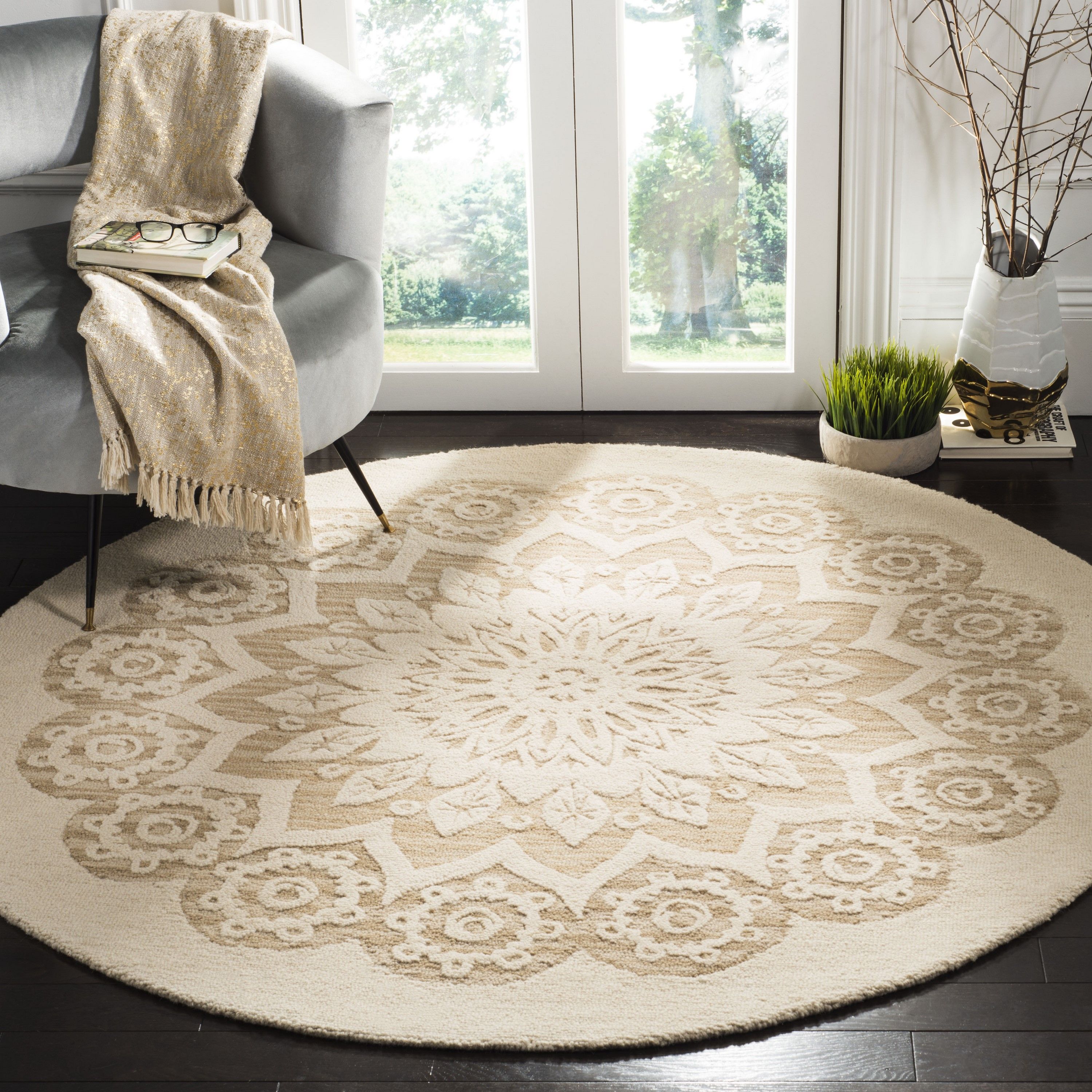 Safavieh Blossom Gladwin 6 X 6 Wool Ivory/Beige Round Indoor  Floral/Botanical Bohemian/Eclectic Area Rug In The Rugs Department At  Lowes For Ivory Blossom Round Rugs (View 5 of 15)