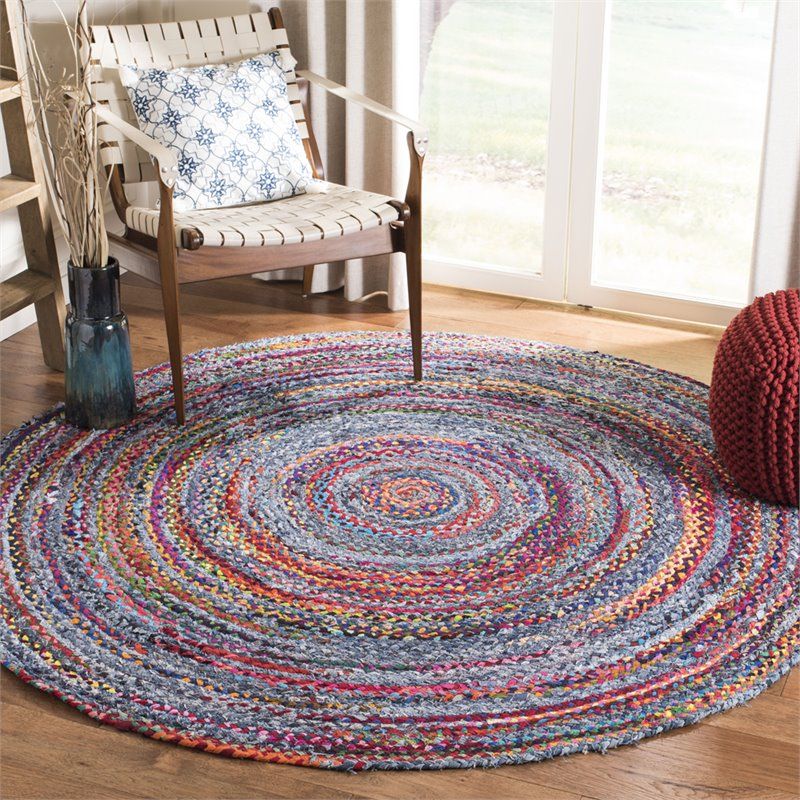 Safavieh Braided 3' Round Hand Woven Rug In Blue And Red Intended For Hand Woven Braided Rugs (View 9 of 15)
