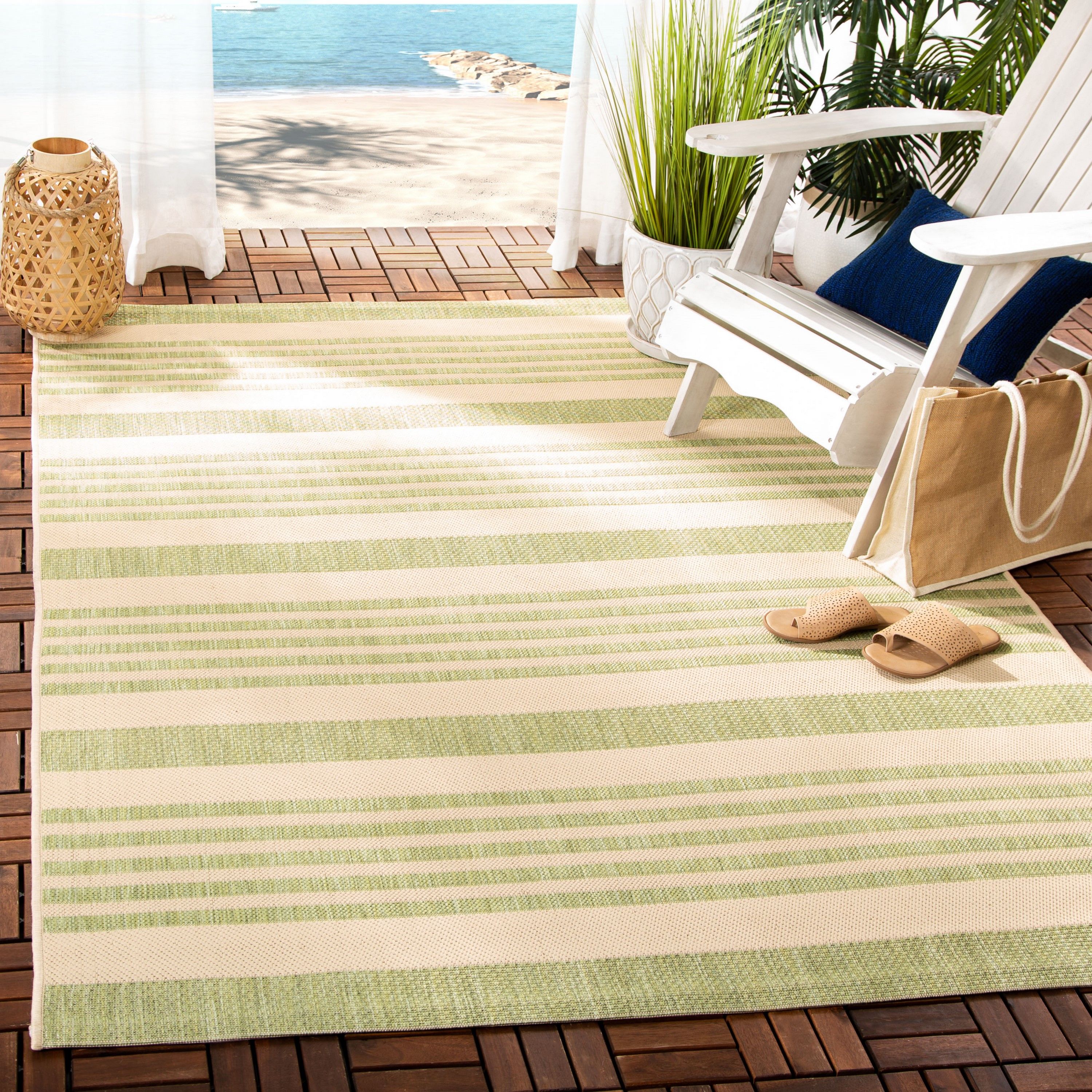 Safavieh Courtyard Dobby 5 X 5 Beige/Sweet Pea Square Indoor/Outdoor Stripe  Coastal Area Rug In The Rugs Department At Lowes With Coastal Square Rugs (View 14 of 15)