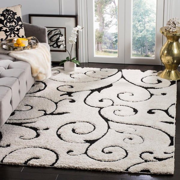 Safavieh Florida Shag Ivory/Black 8 Ft. X 10 Ft. High Low Floral Area Rug  Sg455 1290 8 – The Home Depot In Ivory Black Rugs (Photo 10 of 15)