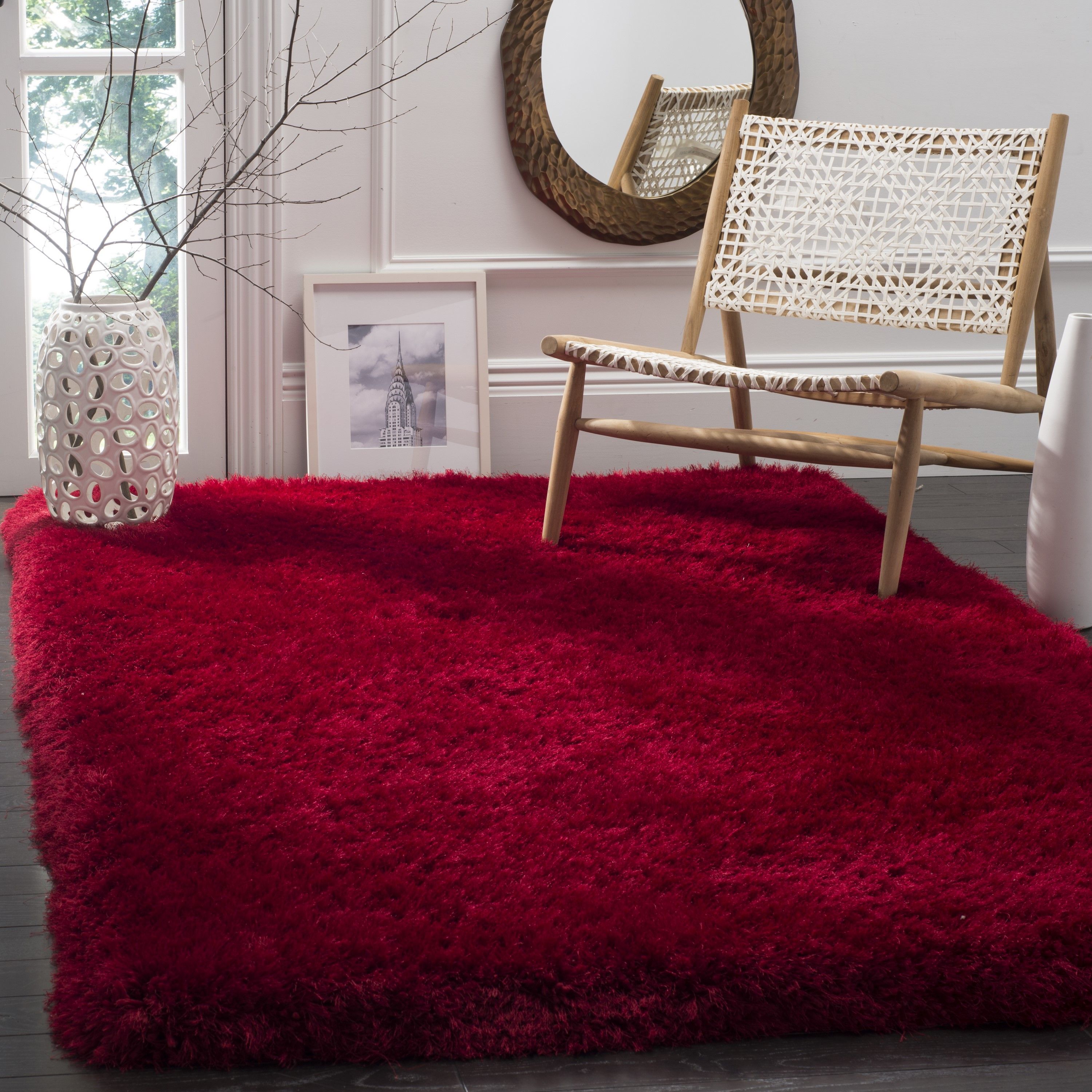Safavieh Luxe Shag 6 X 9 Red Indoor Solid Area Rug In The Rugs Department  At Lowes With Red Solid Shag Rugs (View 6 of 15)