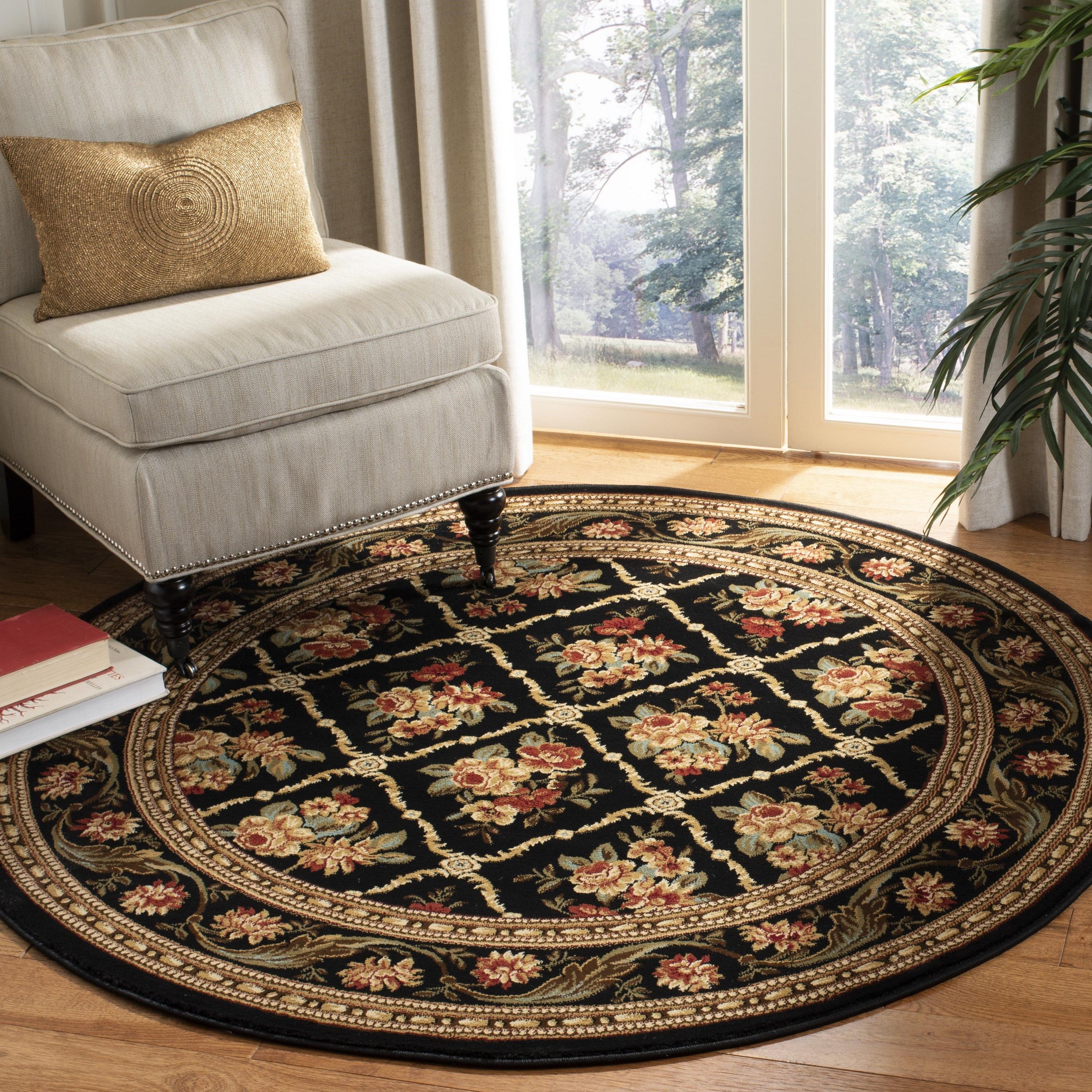 Safavieh Lyndhurst Floral Lattice 5 X 5 Black/Black Round Indoor  Floral/Botanical Farmhouse/Cottage Area Rug In The Rugs Department At  Lowes With Lattice Indoor Rugs (View 12 of 15)