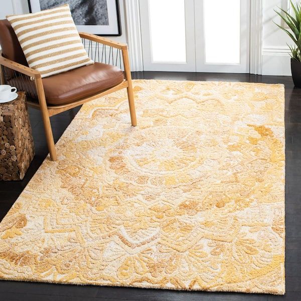 Safavieh Marquee Yellow/Ivory 6 Ft. X 6 Ft. Floral Oriental Square Area Rug  Mrq110E 6Sq – The Home Depot Regarding Yellow Ivory Rugs (Photo 9 of 15)