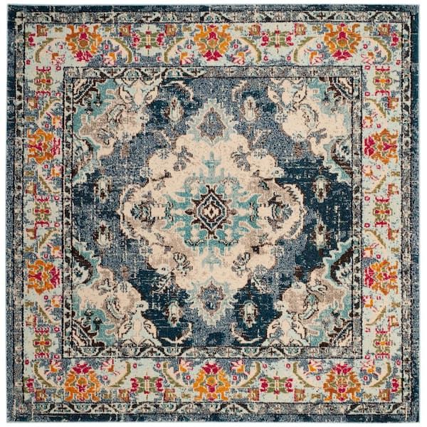Safavieh Monaco Navy/Light Blue 8 Ft. X 8 Ft. Square Border Area Rug  Mnc243N 8Sq – The Home Depot With Blue Square Rugs (Photo 4 of 15)