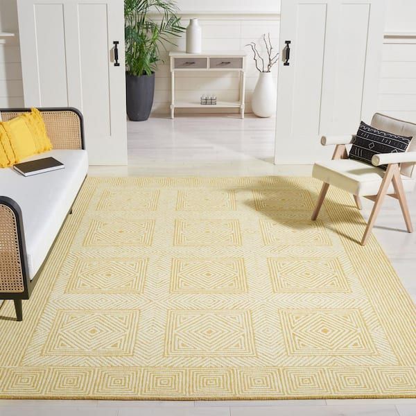 Safavieh Roslyn Yellow/Ivory 9 Ft. X 12 Ft. Diamond Square Area Rug  Ros352C 9 – The Home Depot Inside Yellow Ivory Rugs (Photo 7 of 15)