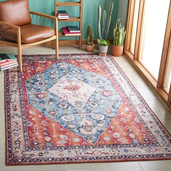 Safavieh Tucson Beige/Blue 8 Ft. X 8 Ft. Machine Washable Floral Border  Square Area Rug Tsn104B 8Sq – The Home Depot Throughout Blue Tucson Rugs (Photo 5 of 15)