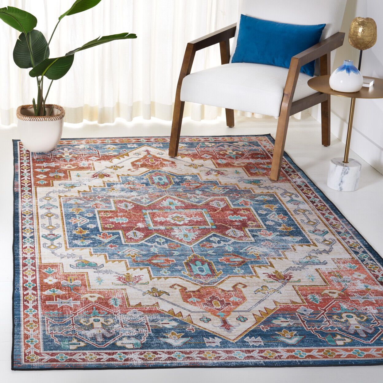 Safavieh Tucson Collection Tsn116M Blue / Rust Rug | Ebay Throughout Blue Tucson Rugs (View 14 of 15)