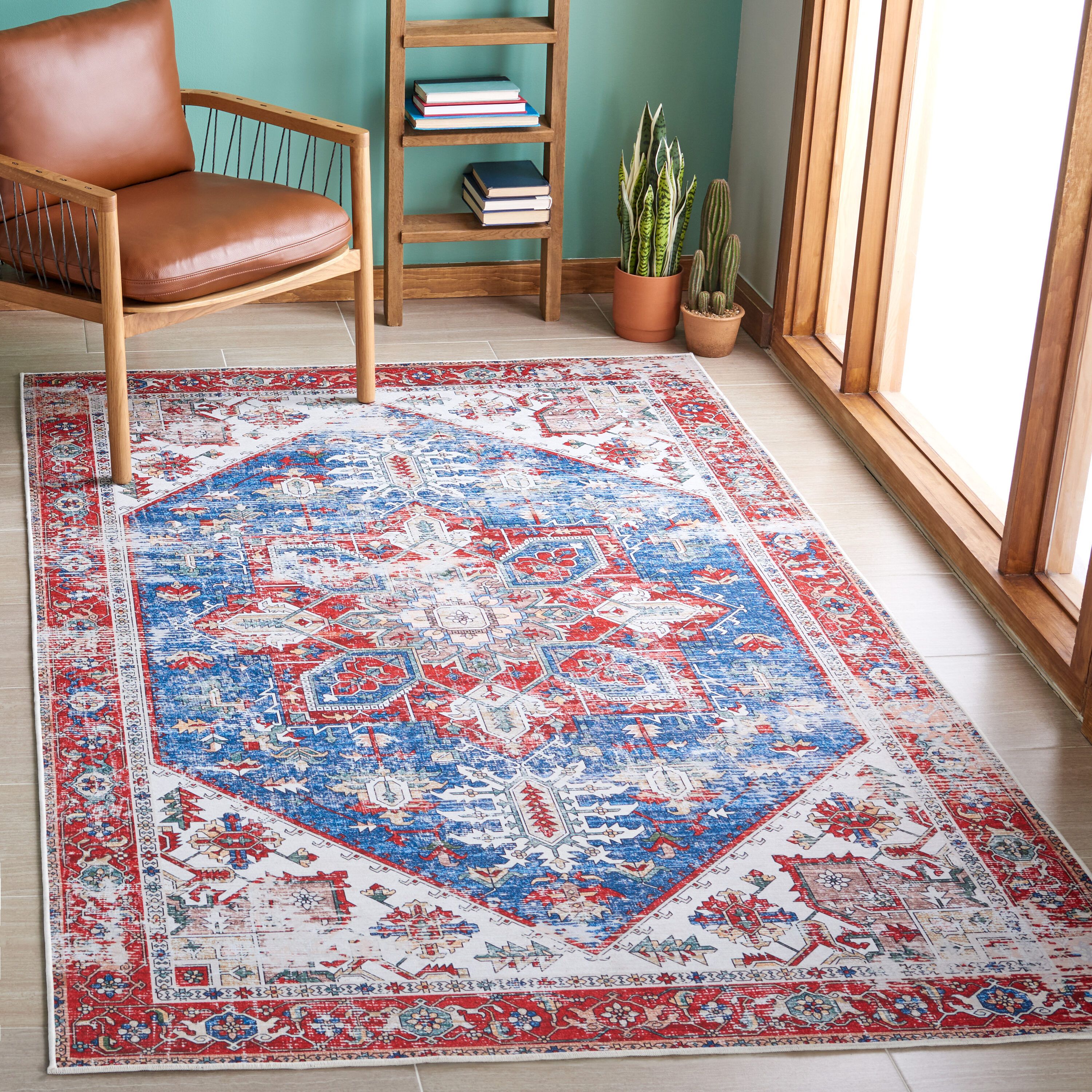 Safavieh Tucson Ellery 4 X 4 Blue/Red Square Indoor Traditional Machine  Washable Area Rug In The Rugs Department At Lowes Within Blue Tucson Rugs (Photo 7 of 15)