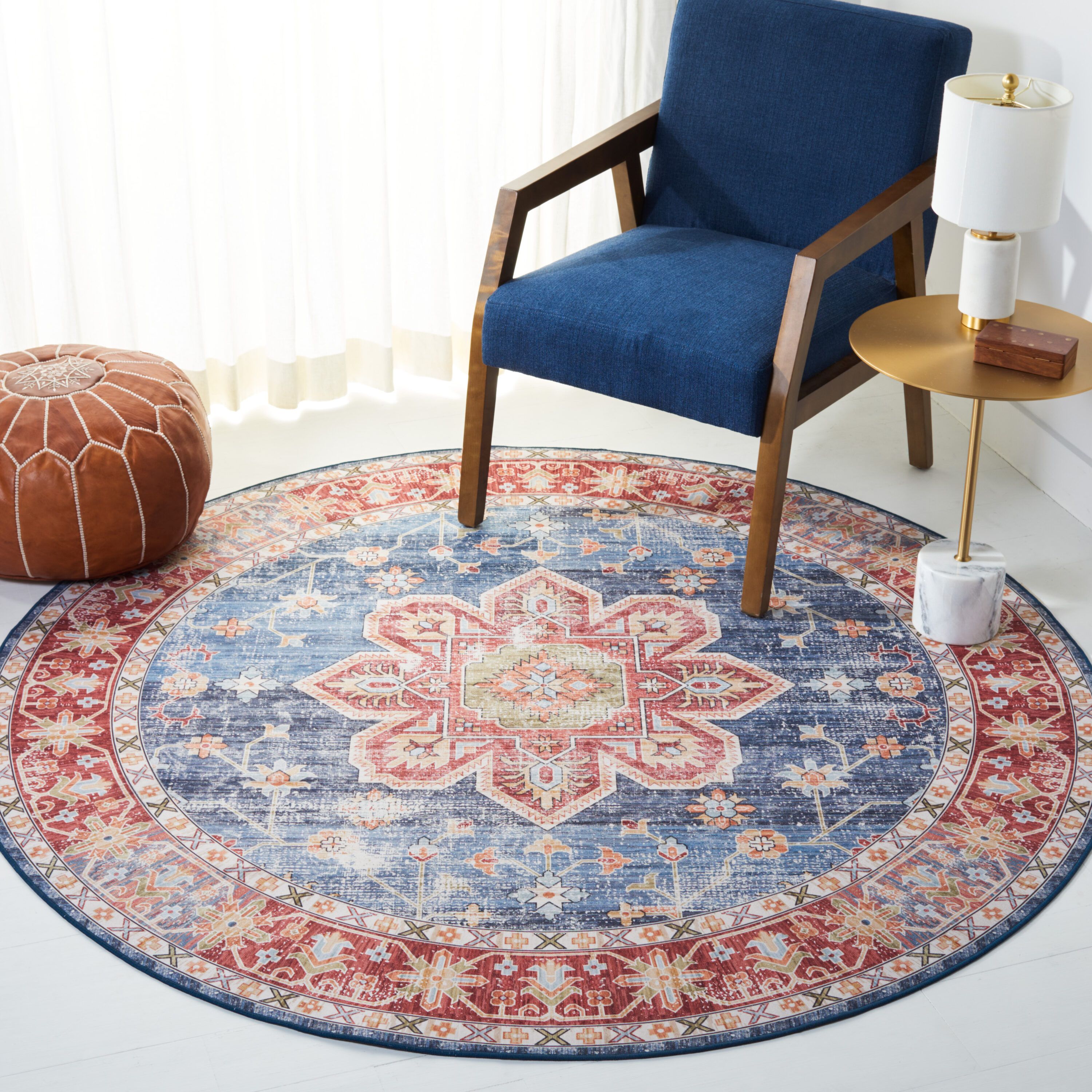 Safavieh Tucson Juan 6 X 6 Blue/Rust Round Indoor Traditional Machine  Washable Area Rug In The Rugs Department At Lowes In Blue Tucson Rugs (View 11 of 15)