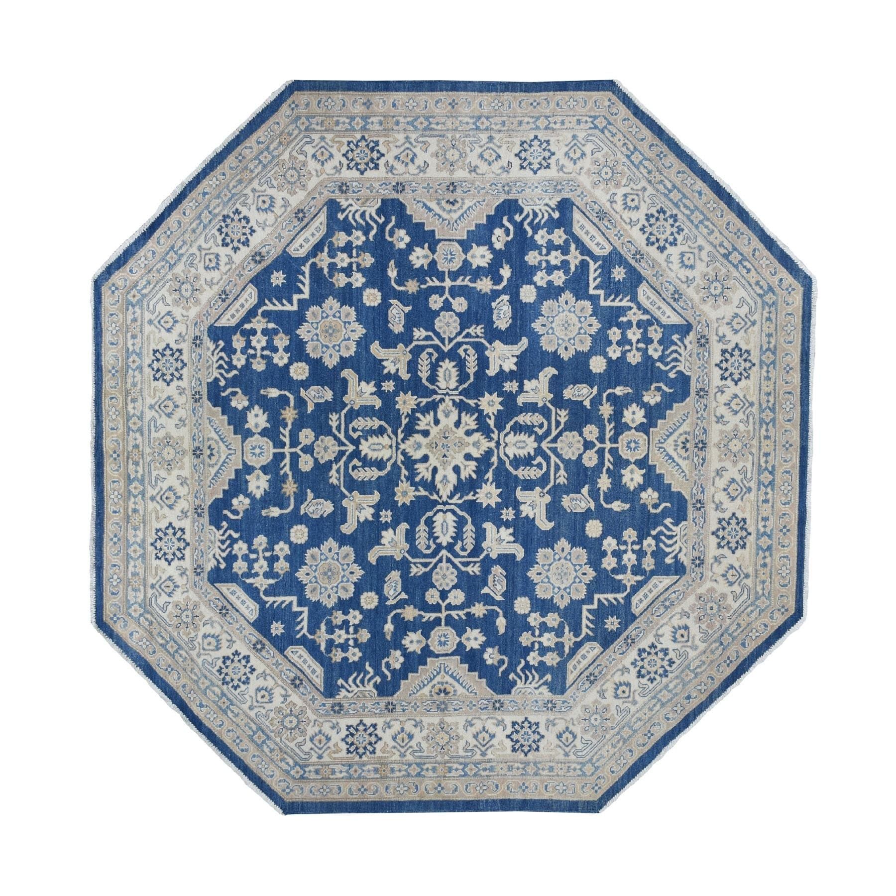 Shahbanu Rugs Blue Tribal Design Natural Wool Afghan Vintage Look Kazak  Hand Knotted Octagon Oriental Rug (7Undefined8" X 7Undefined8") – On Sale –  Overstock – 31884015 Intended For Octagon Rugs (Photo 5 of 15)