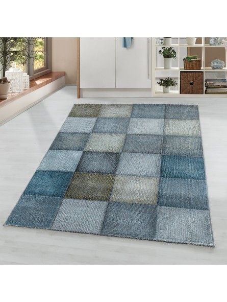 Short Pile Rug Modern Square Pixel Pattern Soft Carpet Blue Within Modern Square Rugs (View 13 of 15)
