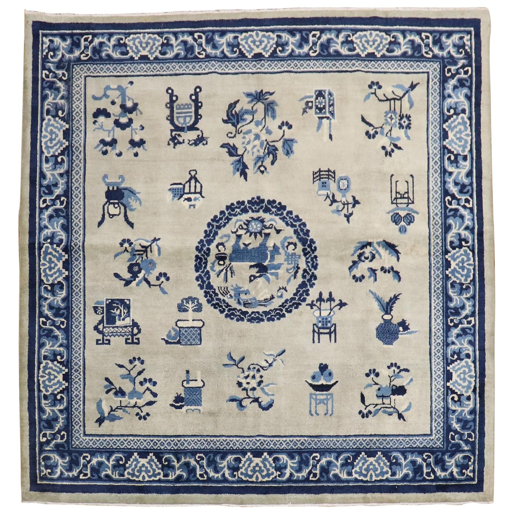 Slate Blue Chinese Square Rug For Sale At 1Stdibs | China Square Carpets,  Pekin Napkin Artist Throughout Blue Square Rugs (View 14 of 15)
