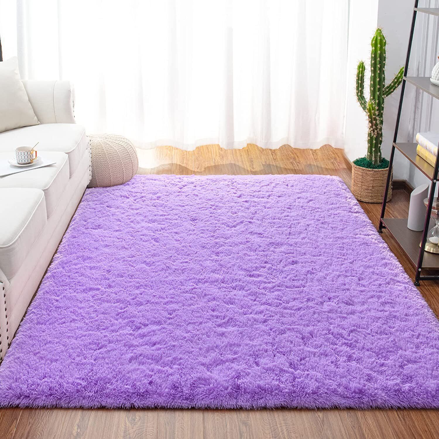 Solid Purple Shag Carpet Area Rug Indoor Mat Faux Fur 4 X 5.3 X 7.5 X 6 X 9  Ft | Ebay Regarding Purple Rugs (Photo 5 of 15)