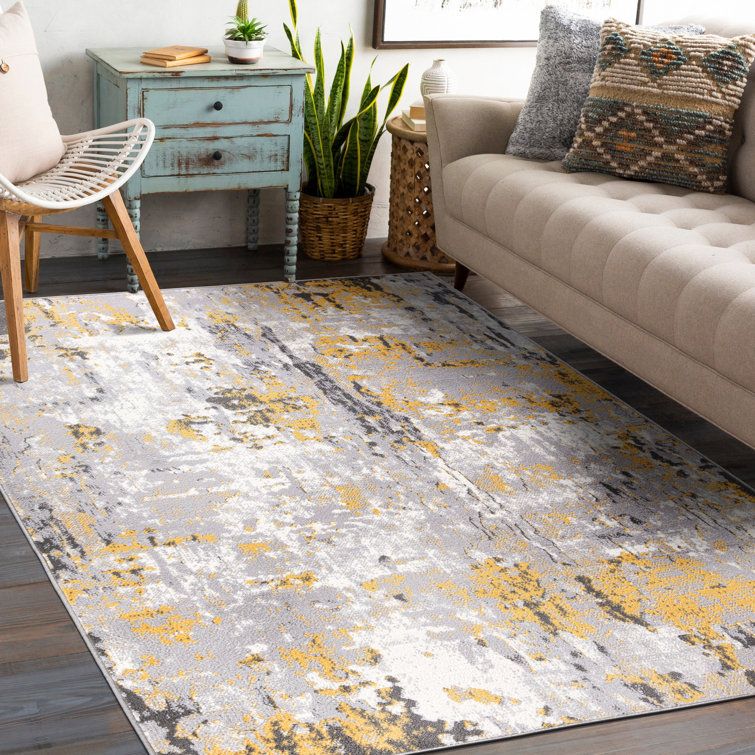 Steelside™ Chiswick Performance Yellow/Gray/Ivory Rug & Reviews | Wayfair With Yellow Ivory Rugs (View 10 of 15)