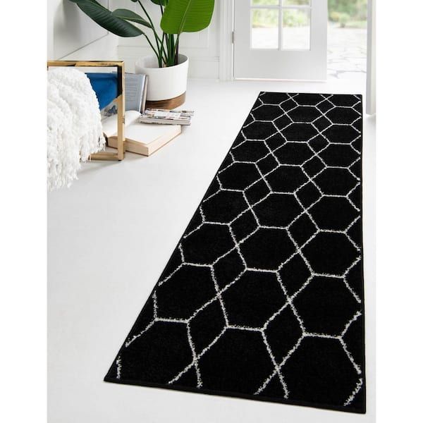 Stylewell Trellis Frieze Black/Ivory 2 Ft. X 13 Ft. Geometric Runner Rug  3146684 – The Home Depot Throughout Frieze Rugs (Photo 10 of 15)