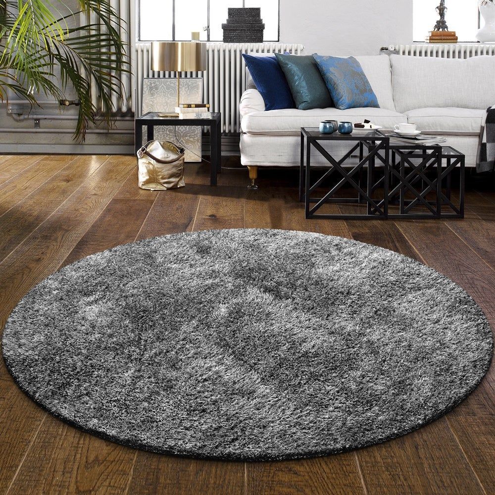 Superior Hand Tufted Plush Solid Shag Indoor Area Rug – Overstock –  18214765 | Indoor Area Rugs, Round Shag Rug, Black Area Rugs Inside Solid Shag Round Rugs (View 6 of 15)