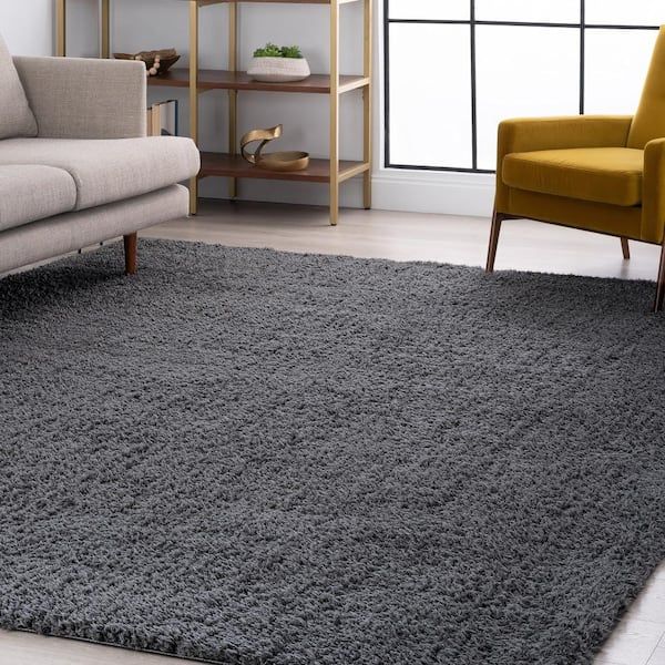 Tayse Rugs Heavenly Shag Solid Dark Gray 5 Ft. X 8 Ft (View 14 of 15)