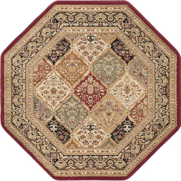 Tayse Rugs Sensation Border Red 6Oct Octagon Ft. Indoor Area Rug Sns4770  6Oct – The Home Depot With Octagon Rugs (Photo 13 of 15)