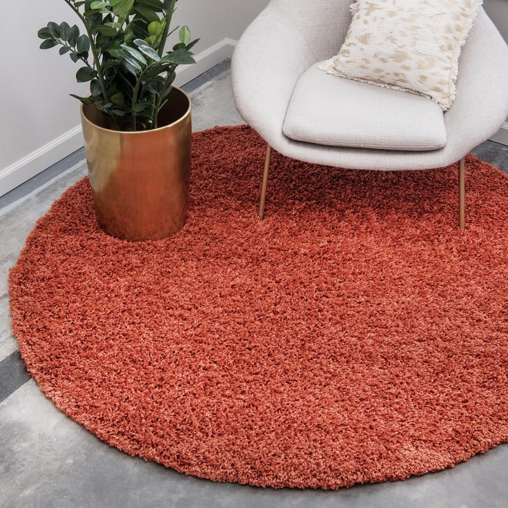 Terracotta 6' X 6' Solid Shag Round Rug | Area Rugs, Shag Area Rug, Orange  Area Rug Throughout Solid Shag Round Rugs (View 11 of 15)