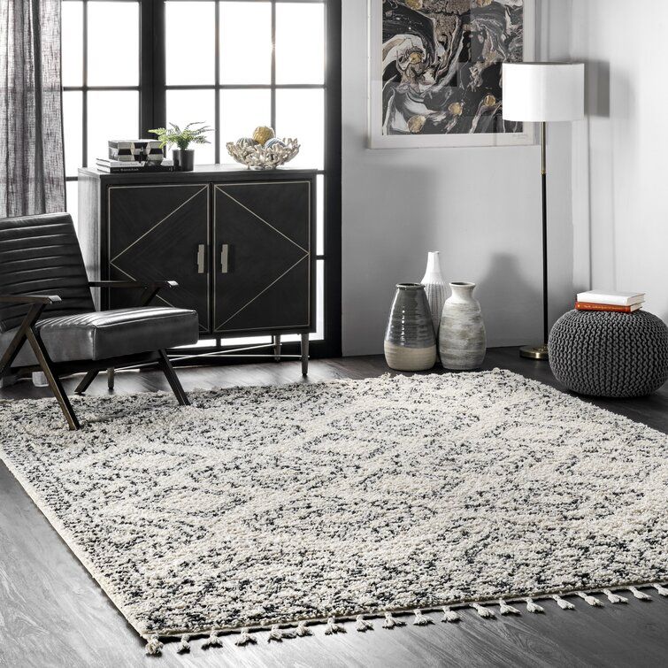 Union Rustic Adry Moroccan Shag Power Loom Performance Cream/Charcoal Rug &  Reviews – Wayfair Canada Throughout Moroccan Shag Rugs (View 6 of 15)