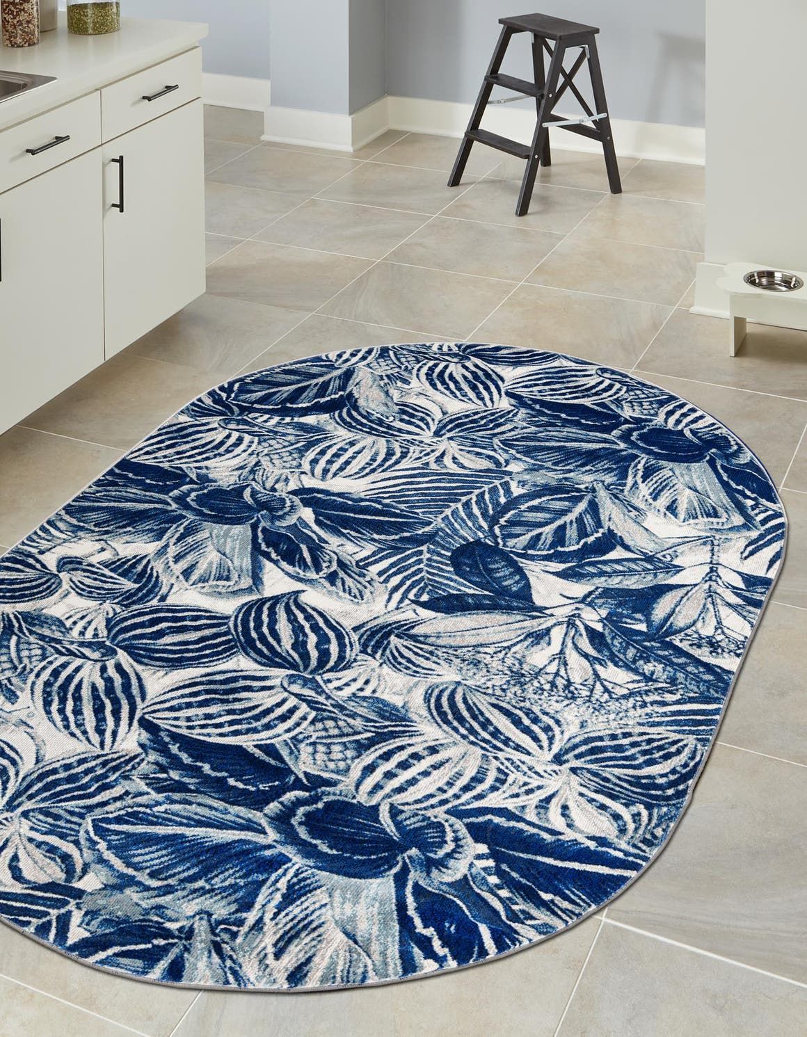 Unique Loom Ocho Blossom Rug Navy Blue/Ivory 4' 1" X 6' 1" Oval Botanical  Modern Perfect For Dining Room Bed Room Kids Room Play Room – Walmart Intended For Ivory Blossom Oval Rugs (Photo 9 of 15)