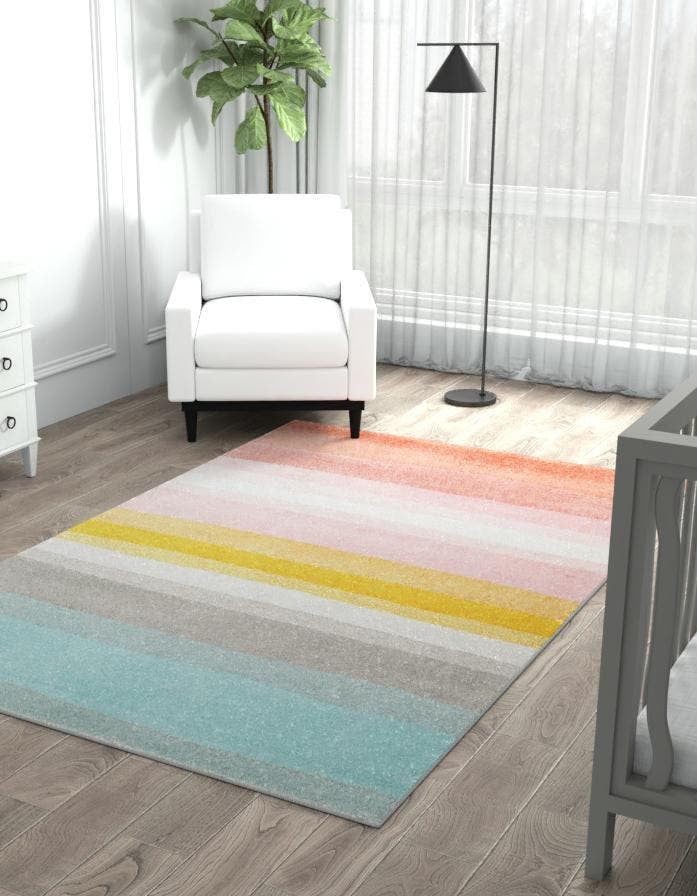 Unique Loom Pastel Abstract Rainbow Whimsy Kids Rug Multi/Ivory 2' 2" X 2'  11" Rectangle Stripes Kids Perfect For Living Room Bed Room Dining Room  Office – Walmart Inside Pink Whimsy Kids Round Rugs (View 9 of 15)