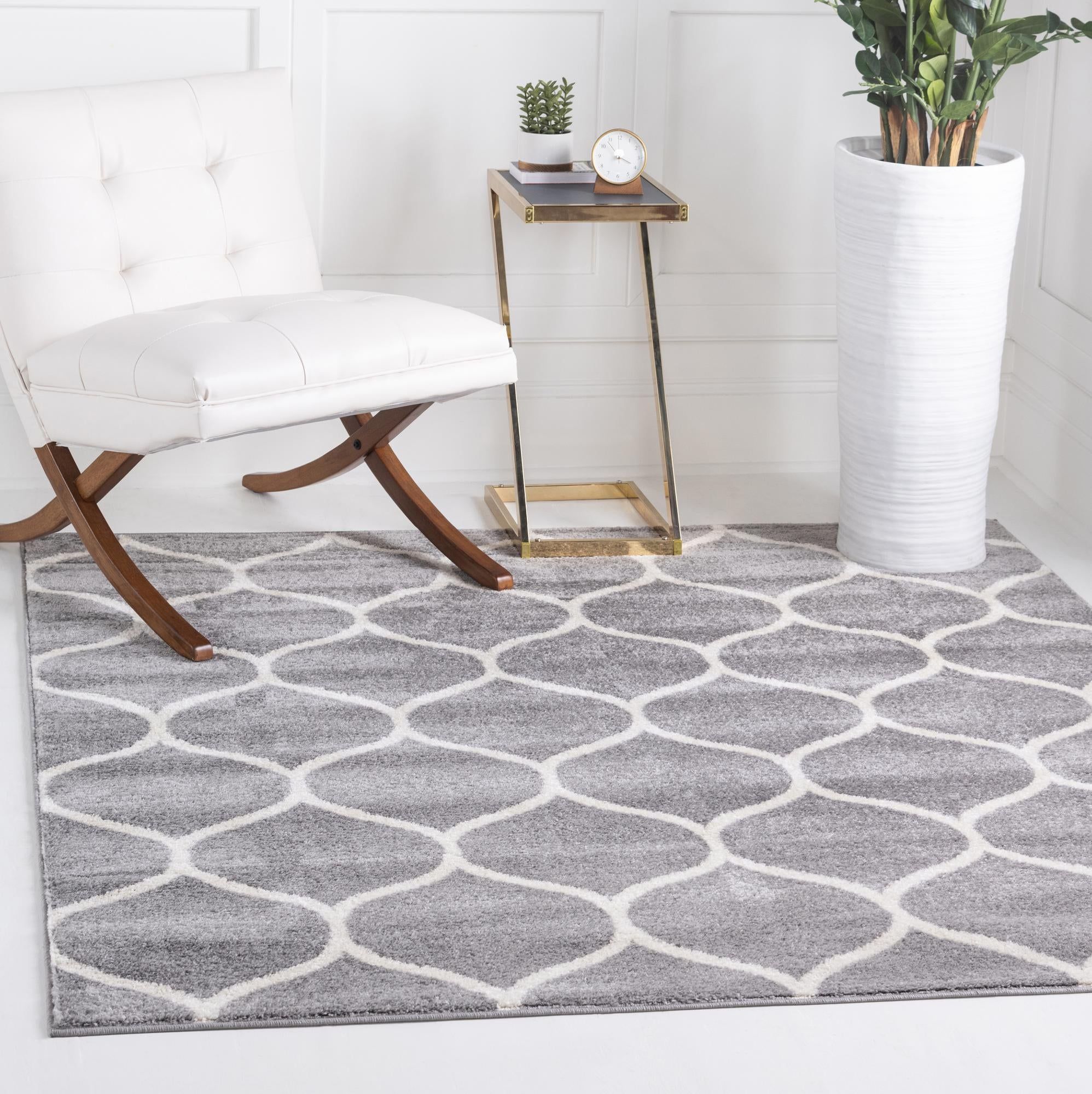 Unique Loom Rounded Trellis Frieze Rug Light Gray/Ivory 7' 1" Square  Trellis Traditional Perfect For Dining Room Living Room Bed Room Kids Room  – Walmart Regarding Frieze Square Rugs (Photo 3 of 15)