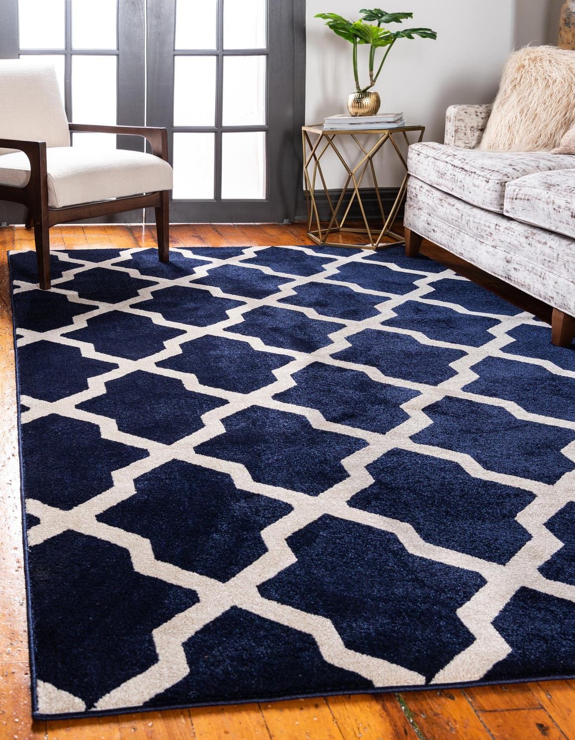Unique Loom San Antonio Trellis Rug Navy Blue/Beige 3' 3" X 5' 3" Rectangle  Geometric Contemporary Perfect For Living Room Bed Room Dining Room Office  – Walmart For Navy Blue Rugs (Photo 5 of 15)