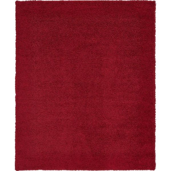 Unique Loom Solid Shag Cherry Red 8 Ft. X 10 Ft. Area Rug 3136665 – The  Home Depot Intended For Red Solid Shag Rugs (Photo 10 of 15)