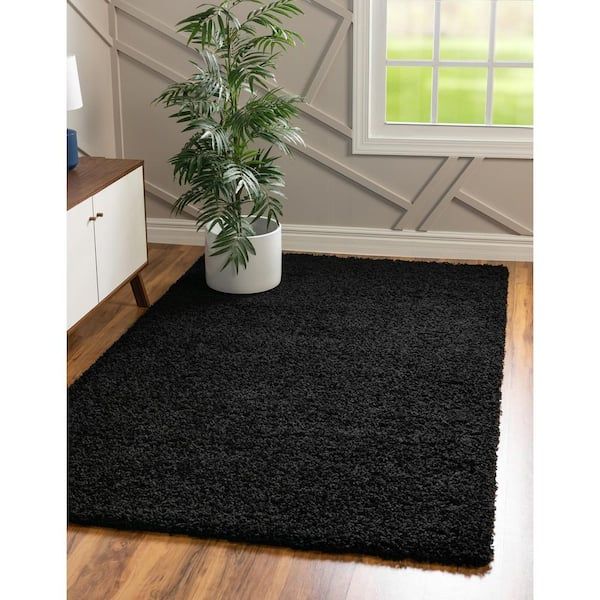Unique Loom Solid Shag Jet Black 4 Ft. X 6 Ft. Area Rug 3127955 – The Home  Depot Pertaining To Solid Shag Rugs (Photo 2 of 15)