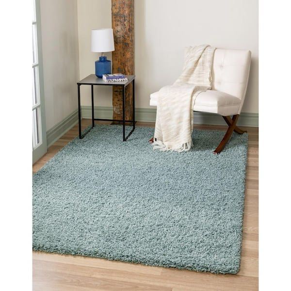 Unique Loom Solid Shag Slate Blue 9 Ft. X 12 Ft. Area Rug 3127978 – The  Home Depot With Solid Shag Rugs (Photo 2 of 15)