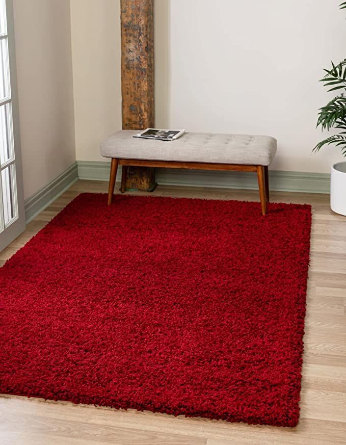 Unique Loom Solo Solid Easy Clean Shag Area Rug, 5×8 Feet Throughout Solid Shag Rugs (Photo 13 of 15)
