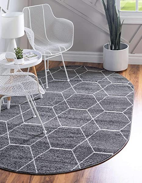Unique Loom Trellis Frieze Collection Area Rug Modern Morroccan Inspired  Geometric Lattice Design (3' 0 X 5' 0 Oval, Dark Gray/ Ivory) | Modern  Round Rugs, Modern Area Rugs, Oval Rugs With Lattice Oval Rugs (View 12 of 15)